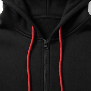 High Quality Custom Logo Men Unisex Heavyweight Cotton Polyester Fleece Zip Up <b>Hoodie</b> <b>Plain</b> Black Sweatshirt With Red Drawstring - Product Image 3