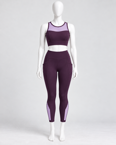 Women's Mesh Panel Sports Bra High Waist <b>Side</b> <b>Pocket</b> <b>Leggings</b> Set 2 Piece Gym Activewear Custom Private Label Wholesale - Product Image 2