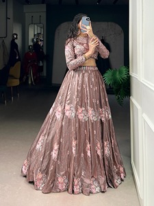 Lehenga Choli en Soie Brodé Floral Multicolore, Tissu Velours, Tenue Indienne et Pakistanaise pour Mariage, Fête et Cérémonie, Séchage Rapide - Product Image 4