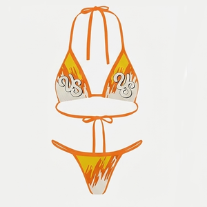 Premium 220 GSM Nylon Spandex <b>Pink</b> <b>Bikini</b> <b>Set</b> Soft Stretch Fabric Tie Side Halter Custom Heat Transfer Logo Women <b>Bikinis</b> <b>Set</b> - Product Image 6