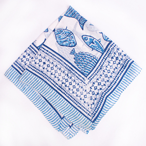 Organic Cotton <b>Square</b> <b>Scarf</b> Blue White Striped Pattern Casual Spring Summer Headwear 53x53cm Unisex Bandana Handkerchief - Product Image 6