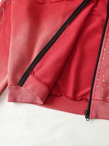 Mens oversized rhinestone Acid Washed Hoodies <b>Zip</b> <b>Up</b> <b>hoodie</b> streetwear gym wear casual fashion heavy weight pullover <b>hoodie</b> - Product Image 4