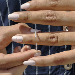 18K Solid White Gold Wedding Band with 0.38 TCW Marquise and Round Cut Moissanite Minimalist Open <b>Gap</b> Style for Anniversary Gift - Product Image 5