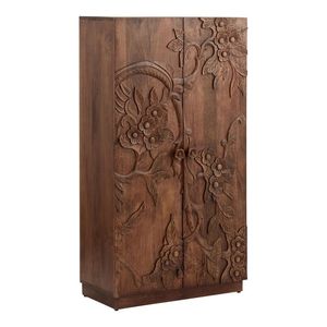 Luxury Handcrafted Solid Wood 2 Door <b>Wardrobe</b> Ornate Botanical Floral Carving Rich Finish - Product Image 1