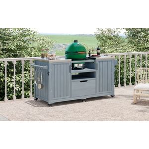 Carrello da Cucina per Esterni in Legno Massello da 169 cm per Griglie Big Green Egg con Piano in Acciaio Inox - Product Image 4
