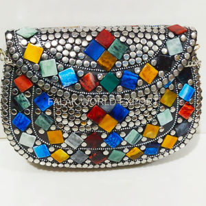 Handmade Designer Exclusive Multi-Color Ladies Metal <b>Mosaic</b> Clutches Evening Bags for Party and Wedding Purse Pattern By FWE - Product Image 3