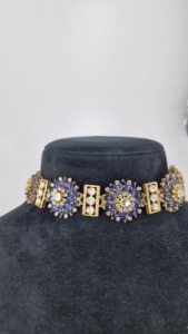 Custom Luxury Gold Plated Chick Necklace Blue Nano Sapphire Stone Inlay Kundan Polki CZ Flower <b>Choker</b> Jewelry for Women Wedding - Product Image 2