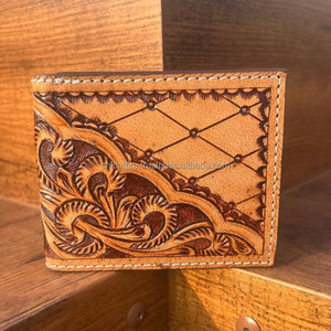 กระเป๋าสตางค์ผู้ชายแบบตะวันตกลายดอกไม้หนังแท้คาวบอยทำด้วยมือแกะสลักด้วยมือล่าสุด - Product Image 2