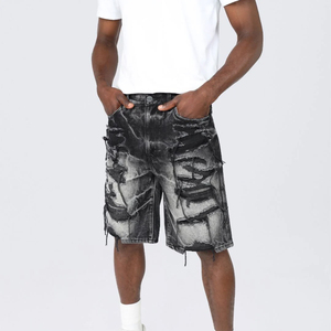 2023 Latest Design OEM New Best Selling High Waist Summer <b>Overalls</b> <b>Men</b> Casual Breathable Knitted 100% Cotton Denim Shorts - Product Image 2