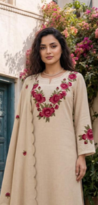Conjunto de Kurti Étnico para Mujer, de Algodón Khadi, Corte Regular, Estampado Digital, Bordado Floral, Manga Larga, Top Midi, Pantalones, Dupatta, Casual - Product Image 2