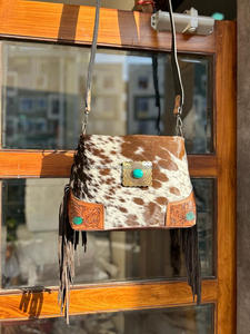 Nouveau Style occidental artisanal usiné cheveux sur peau fourrure cuir frange sac à bandoulière Style Boho sculpté cuir Turquoise pierre sacs - Product Image 3