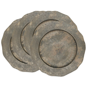 Assiettes de présentation rondes en métal galvanisé argenté avec bord festonné, style rustique campagnard, pour mariages (vente en gros) - Product Image 5