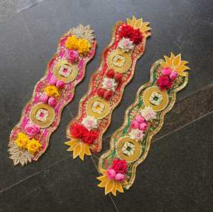 Multicolor Floral Door Toran Handmade Wedding Festival <b>Mandir</b> Decor Rose Mirror Patti Wall Hanging with Golden Embroidery - Product Image 1