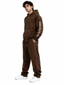 Premium Rhinestone Cotton Fleece Tracksuit <b>Set</b> for Men oversized long lasting hoodie designed for modern streetwear fashion - Product Image 5