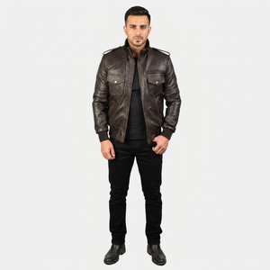<b>Men's</b> Custom Logo Cow Skin <b>Leather</b> <b>Jacket</b> Solid Color Streetwear with Stand Collar Winter New Condition Online <b>jacket</b> for <b>men</b> - Product Image 1