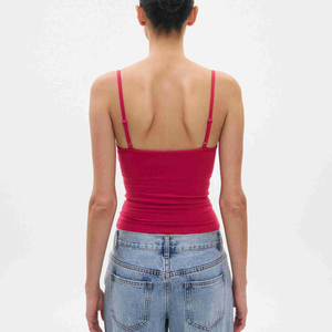 Custom Logo Women's Knitted Breathable Solid Camisole Scoop Neck <b>Spaghetti</b> <b>Strap</b> <b>Tank</b> <b>Tops</b> Summer Sleeveless Slips - Product Image 2