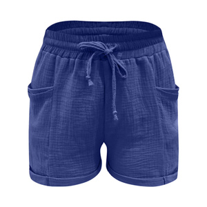 Shorts décontractés pour femme à taille haute, avec cordon de serrage, coupe droite, élastiques, à jambe large, imprimé léopard, pour l'été, la plage et les vacances, avec poches - Product Image 5