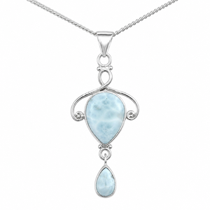Pendentif goutte d'eau en argent sterling et larimar naturel, plaqué or rose, collier de luxe pour enfants unisexe - Product Image 4