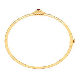 Crimson Cushion Halo Diamond Bangle with Yellow Gold Slim <b>Frame</b> and Radiant Double Row Center Design - Product Image 4
