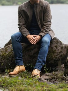 เสื้อแจ็คเก็ตหนังสีน้ำตาลสำหรับผู้ชาย - Product Image 3