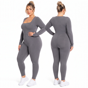 Combinaison moulante respirante amincissante pour femme, grande taille, col carré, manches longues, pour le sport, le yoga et le fitness - Product Image 1
