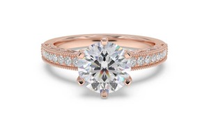 Magnifique bague de fiançailles vintage avec diamant rond de 0,75 ct, diamant cultivé en laboratoire, en or 18 carats et platine - Product Image 3