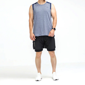 Débardeur sans manches gris uni en tricot pour homme, col rond, séchage rapide, sportif, pour la gym, le fitness et la musculation - Product Image 3