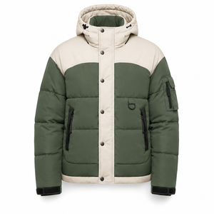Veste d'hiver matelassée de haute qualité, design streetwear bicolore, rembourrage en polyester chaud, logo brodé, sangles à boucles et crochets sur les poignets, OEM - Product Image 1