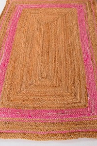 Bohemian <b>Braided</b> Jute Area Rug Rectangle Flat Weave <b>Pink</b> Orange Handcrafted Living Room Home Decor - Product Image 4