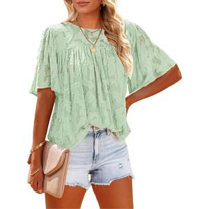 2025 blusas y Camisas de mujer con textura floral, blusas con picardías de manga acampanada, blusas fluidas con diseño único - Product Image 5