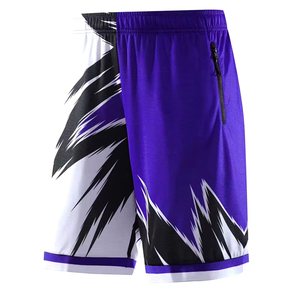 Men's Purple White Black Print Basketball Shorts Moisture Wicking Elastic Waist Zipper Pocket Summer Sportwear - Product Image 1