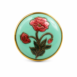 Botones de latón con diseño floral redondo en esmalte verde menta y flor rosa para joyería formal masculina - Product Image 1