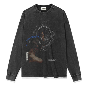 เสื้อยืดโอเวอร์ไซส์ผู้ชายลายพิมพ์วินเทจแบบสั่งทำพิเศษ ผ้าฝ้าย 100% เนื้อหนา ใส่สบาย แขนยาว ทรงทางการ - Product Image 4