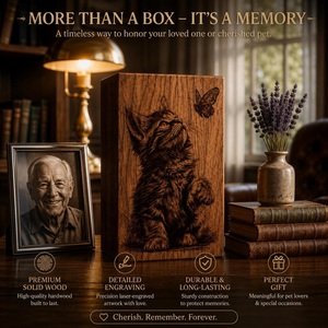 Urne funéraire personnalisée pour chat en forme de papillon, boîte commémorative en bois gravée, récipient pour cendres d'animaux de compagnie, style américain, durable, avec motif lune céleste - Product Image 6