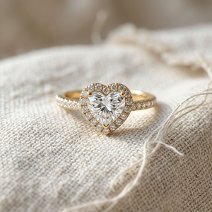 Bague de fiançailles en or 14 carats plaqué or 18 carats avec diamant taille cœur et halo, certifiée IGI, diamant de laboratoire, pour femme, pour mariage et anniversaire - Product Image 4