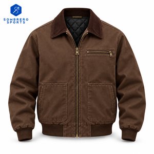 Blouson Bomber Marron pour Homme SOMBRERO SPORTS, en Toile, Fermeture Éclair, Col Rabattu, Vêtement Casual d'Automne - Product Image 1