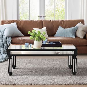 Tavolino da Caffè Rettangolare Moderno in Legno Intagliato Nero con Finitura a Specchio Argento - Stile Contemporaneo - Product Image 2