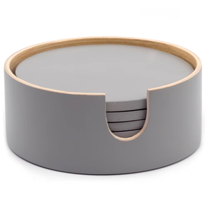 Ensemble de sous-verres ronds faits à la main en nacre grise mate de 10 cm de diamètre avec support en bois de bambou naturel, style moderne REHMAN CRAFT - Product Image 1