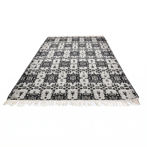 Alfombra DECORDEC Personalizada, Negra, con Medallón Geométrico, de Lana, Tejido Plano, Antideslizante, Ecológica, con Flecos, para Hotel o Villa - Product Image 2