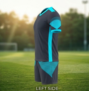 Ensemble de maillot de football pour homme à col en V, manches courtes, imprimé par sublimation, évacuation de l'humidité, coupe athlétique, design color block - Product Image 2