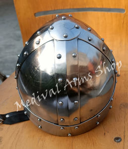 หมวกนักรบไวกิ้งยุคกลาง ทำจากเหล็กกล้าอ่อน สายรัดคางหนังทำมือ ชุดคอสเพลย์เกราะยุคเรอเนซองส์  งานขัดเงา - Product Image 5