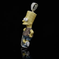 Pendentif skateboard Bart Simpson en diamant jaune entièrement serti sur mesure RAAMAA, avec micro-pavé de diamants, style hip-hop, en argent