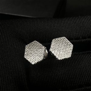 Pendientes de tuerca hexagonales de moissanita para hombre, plata 925, diamantes certificados, joyería de lujo ligera estilo hip hop, par. - Product Image 2