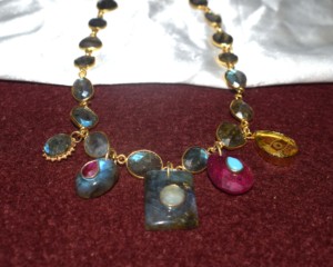 18K Gold Plated Vintage Labradorite <b>Statement</b> <b>Necklace</b> Multi Gemstone Charms | Handmade Designer Boho Collar <b>Necklace</b> for Gift - Product Image 3