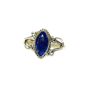 Bague classique en argent sterling 925 pour fiançailles, mariage et anniversaire, avec pierre précieuse Lapis Lazuli naturel taille marquise, sertie clos, unisexe - Product Image 1