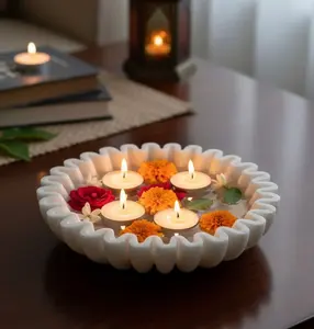 Bol en marbre cannelé avec bord sculpté, design contemporain, fait main, poli pour une finition lisse et brillante, pour salon - Product Image 3