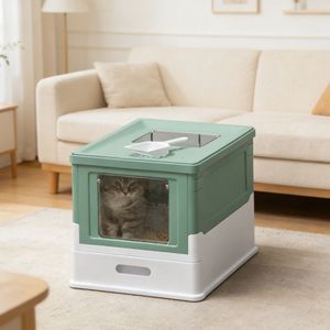 Lettiera per Gatti in Acciaio Inossidabile Chiusa, Grande Capacità, Forma Quadrata, Facile da Pulire con Paletta in Plastica - Product Image 1