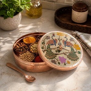 Caja de Especias de Cobre Hecha a Mano con Diseño de Pavo Real, 7 Recipientes para Especias, Organizador de Cocina, Venta al Por Mayor OEM - Product Image 4