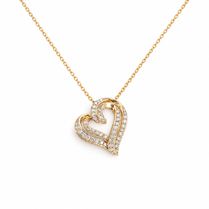 14K 18K Yellow Gold 0.90ctw Open Heart Necklace Classic EF Color VVS Necklace Lab Created Diamond Double Heart Pendant Necklace - Product Image 1