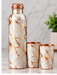 Handmade Hammered <b>Copper</b> <b>Water</b> <b>Bottle</b> with Two Matching Cups Portable Travel Drinkware Set - Product Image 4